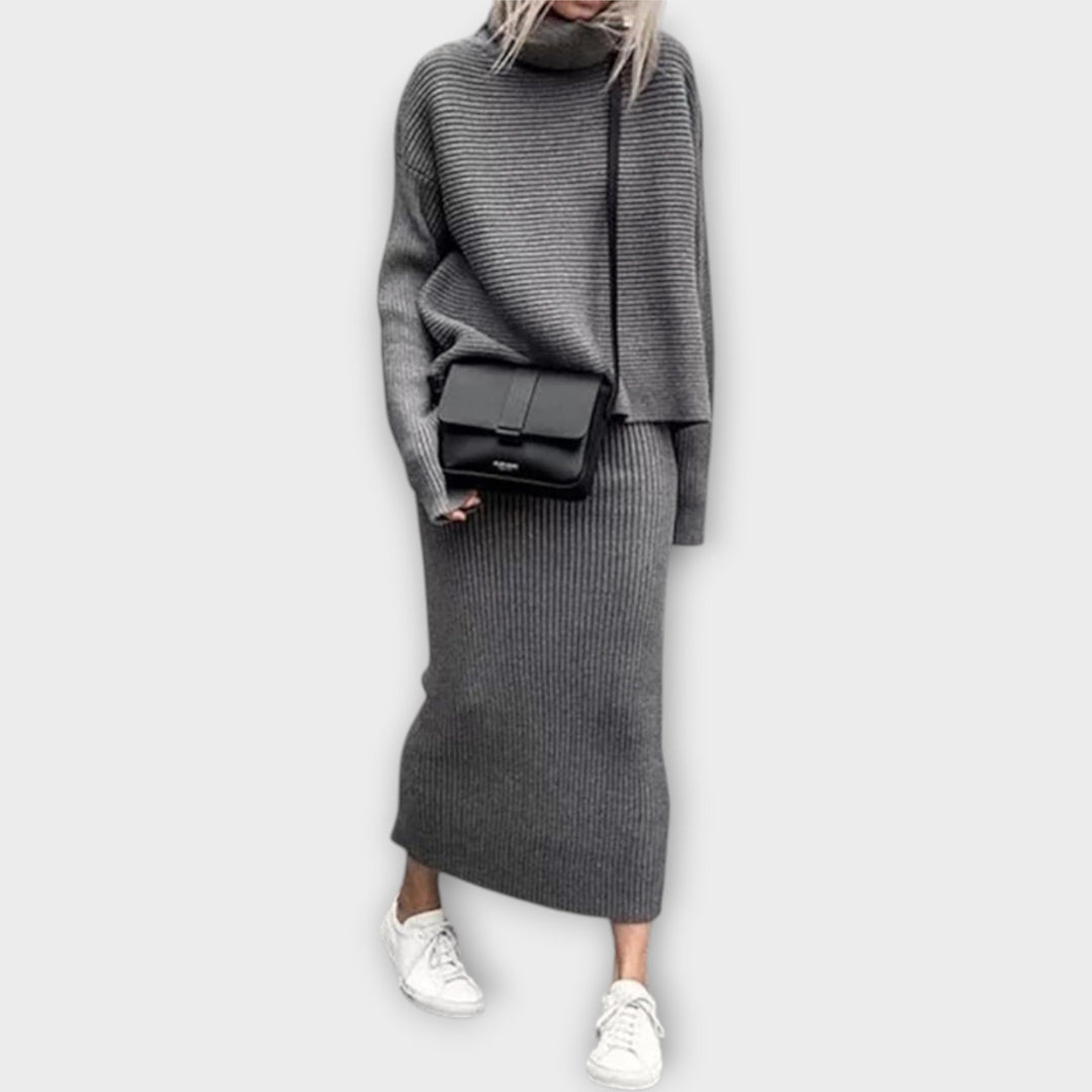 Ksenia - Pletený set s golierom a sukňou