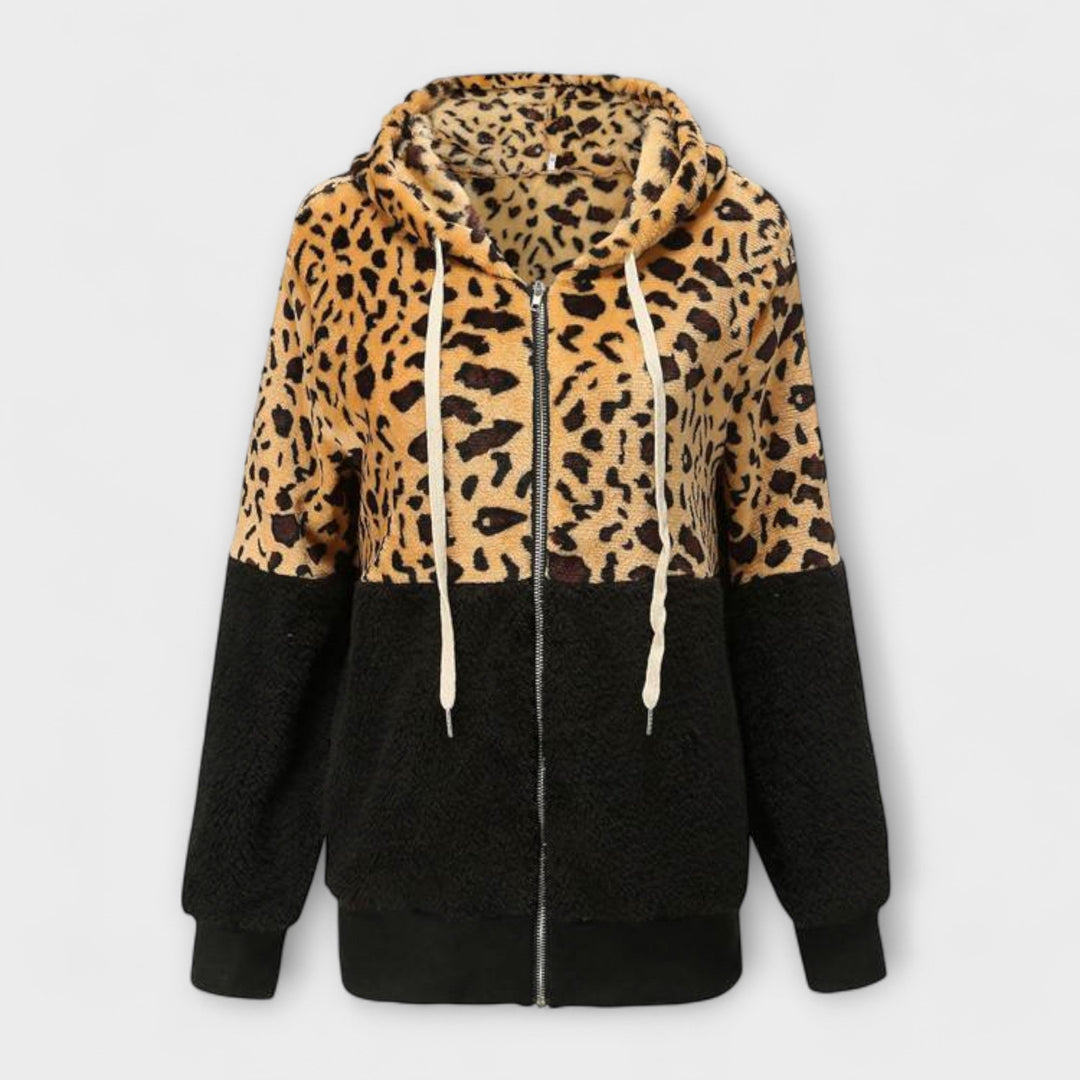 Laura - Fleece mikina s kapucňou v leopardom vzore
