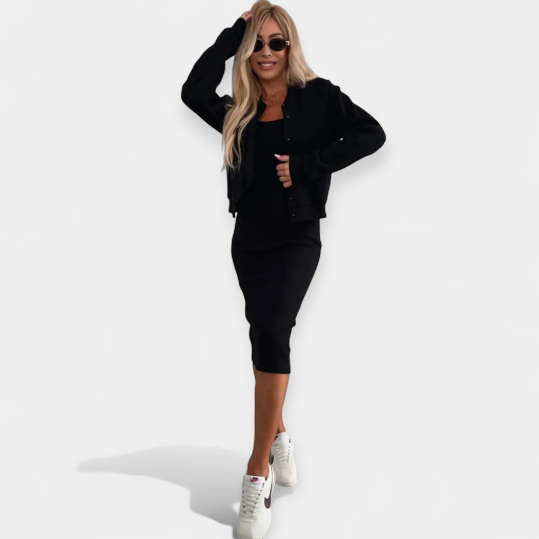 Midi šaty Komplekt s bomber bundou
