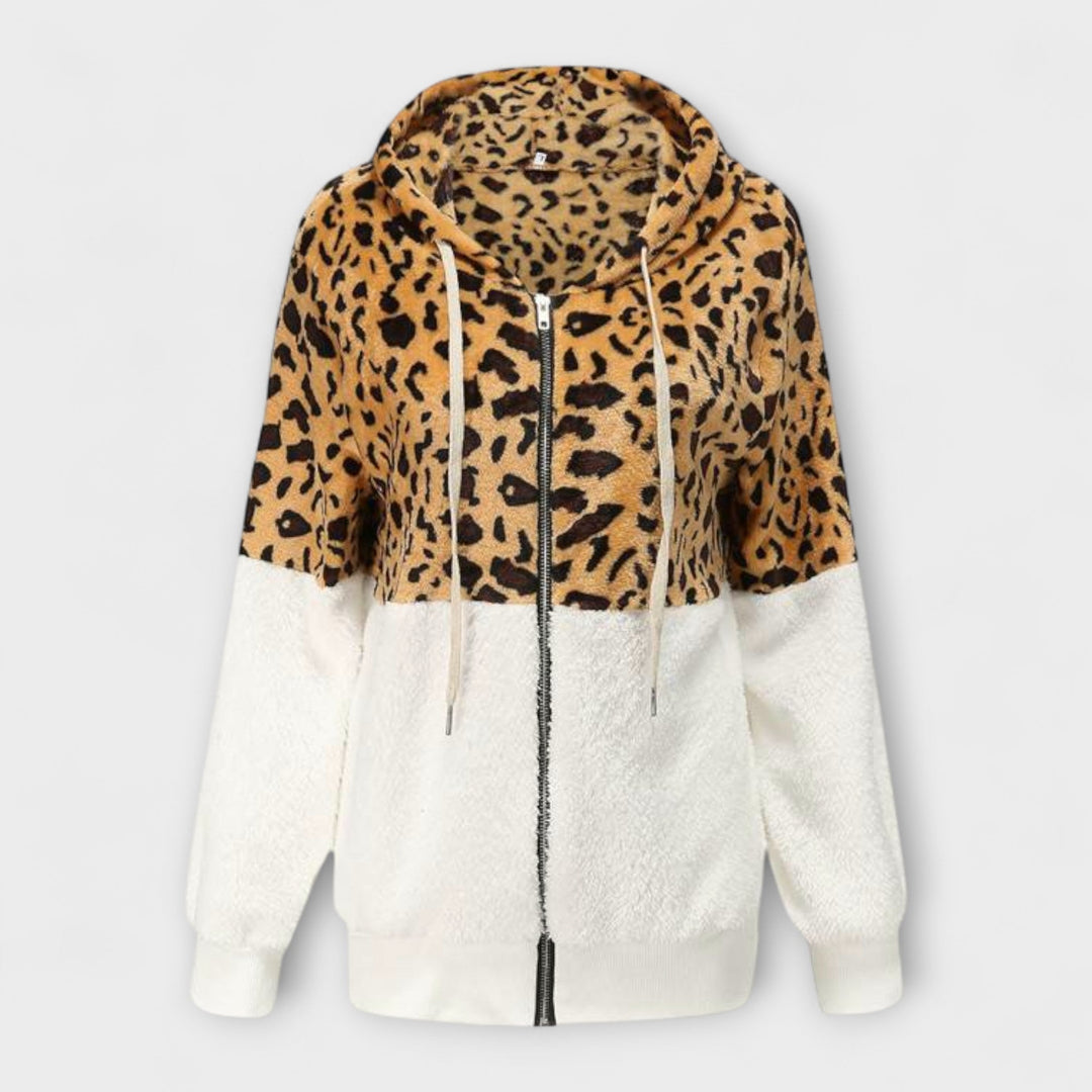 Laura - Fleece mikina s kapucňou v leopardom vzore