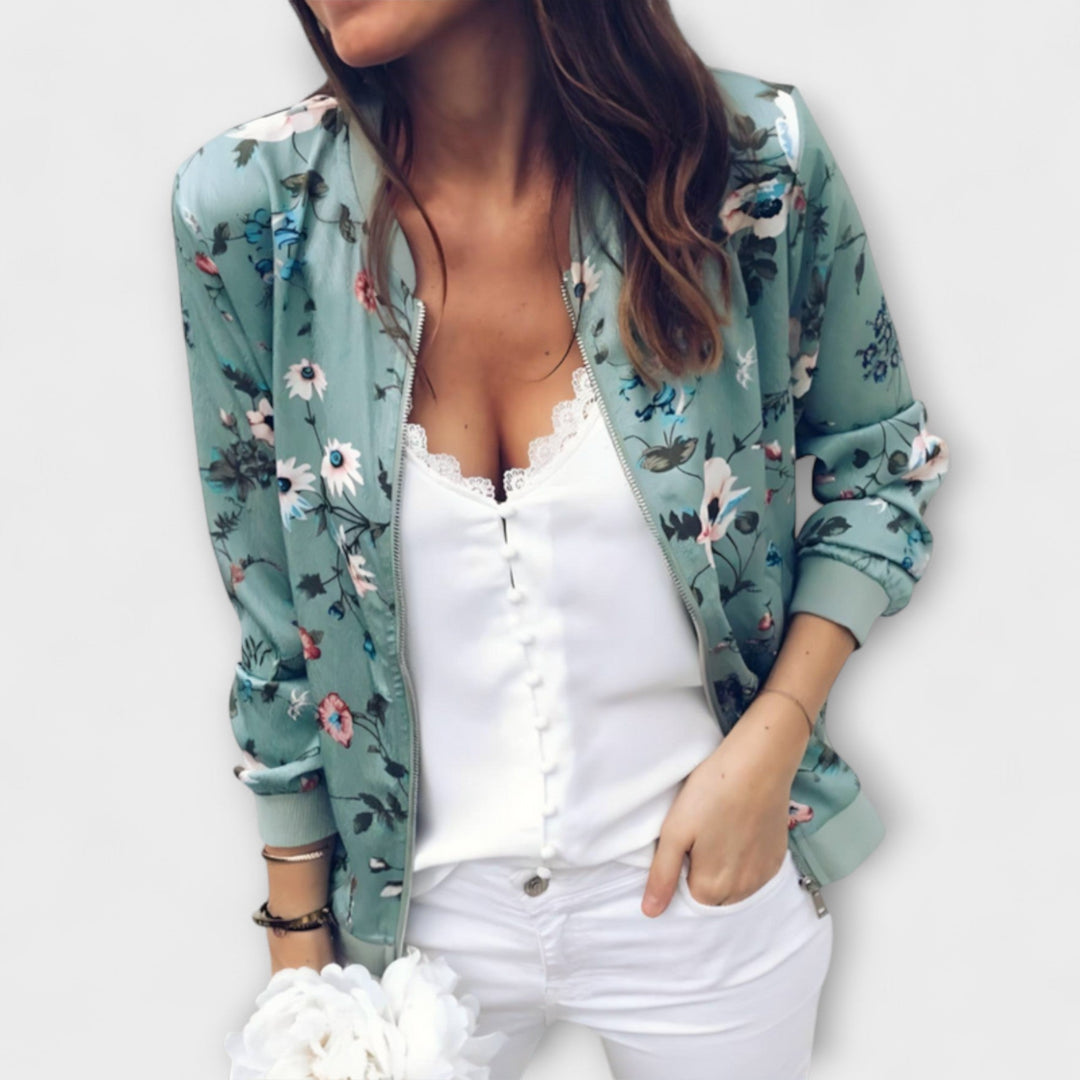 Elena - Štýlová Bomber Bunda s Kvetmi