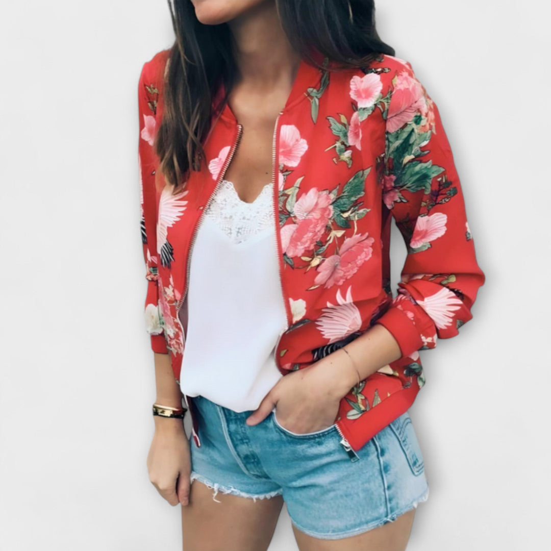 Elena - Štýlová Bomber Bunda s Kvetmi