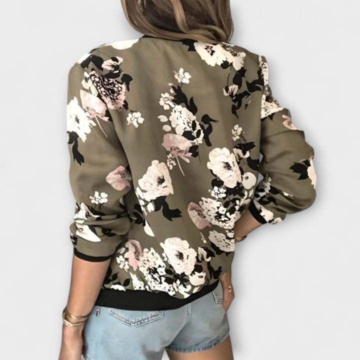 Elena - Štýlová Bomber Bunda s Kvetmi