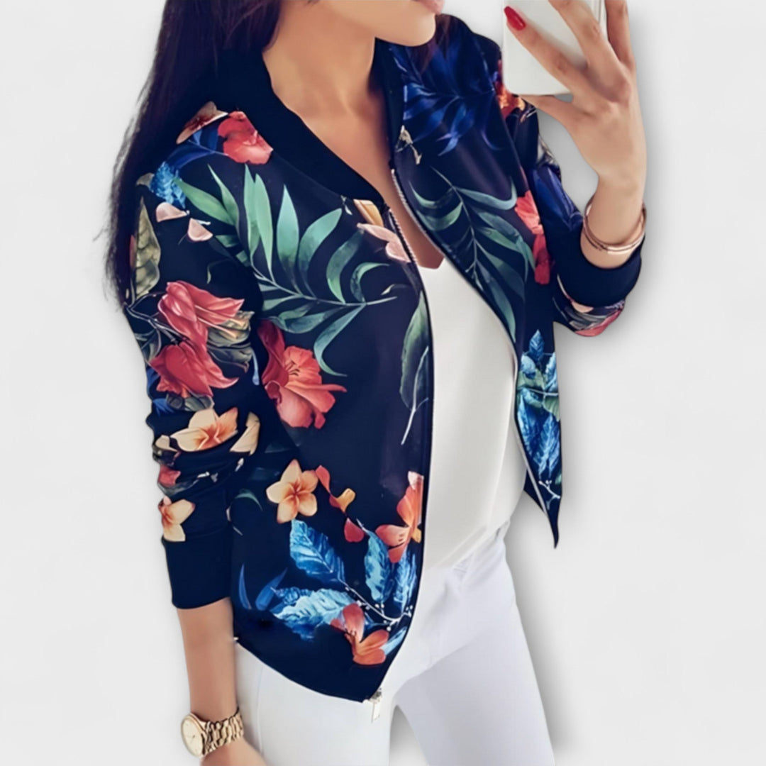 Elena - Štýlová Bomber Bunda s Kvetmi