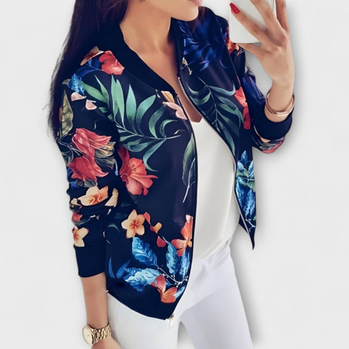Elena - Štýlová Bomber Bunda s Kvetmi