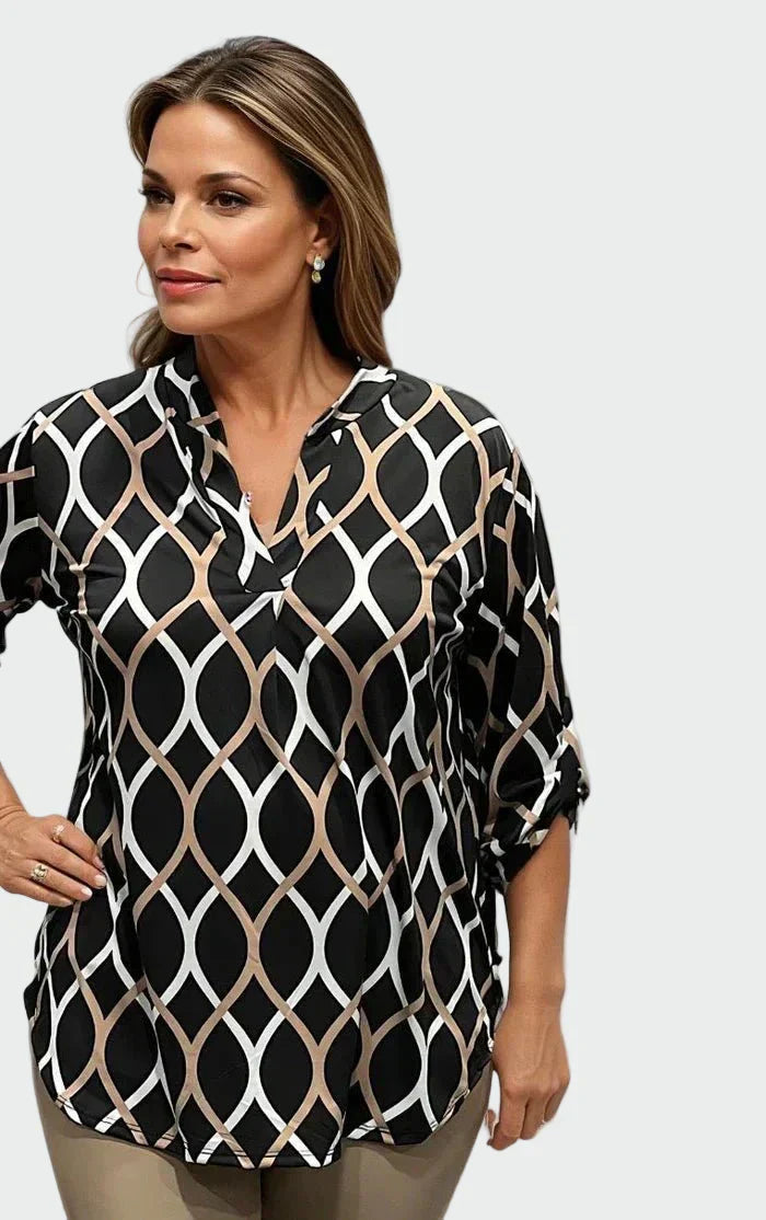Klasická blúzka s dlhými rukávmi a elegantným vzorom